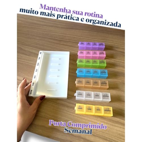 MBB Shop - Caixa Organizador Porta Comprimido Remédio Vitaminas Semanal 2 x Por Dia Manhã e Noite - 28 Compartimentos - Premium (Multicolorido)
