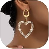 Chunky Gold Heart Earrings for Women Vintage Red Crystal Pearl Heart Hoop Earrings Love Heart Statement Dangle Drop Earrings