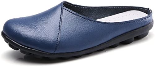 Clarsunny Women’s Leather Casual Flat Slipper Soft Closed Toe Slip-On Loafer (10 B(M) US, Blue)