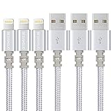 iPhone Charger, BESWASUD 3pack 6ft Extra Long Nylon Braided Lightning to USB Cable Syncing and Fast Charging Cable Cord Compatible with iPhone X/8/7/6s/6/Plus/5se/5s/5c/5,iPod,iPad More (Silver)