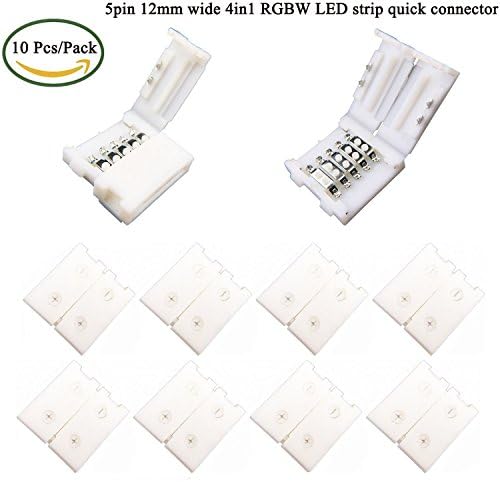 Kabenjee 10x 5pin RGBW LED Ribbon Light 12mm Solderless Clip Mount Connector,5-conductor RGBWW LED Strip Light Snap Down Connector for OSRAM Sylvania LED strips 12mm Wide SMD5050 RGBW LED Tape Lights