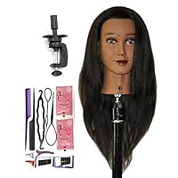 Bellrino 24" 100% Human Hair Cosmetology Mannequin Manikin Training Head with Clamp (24" ETHNIC SKIN (NORA+SET-NEW))