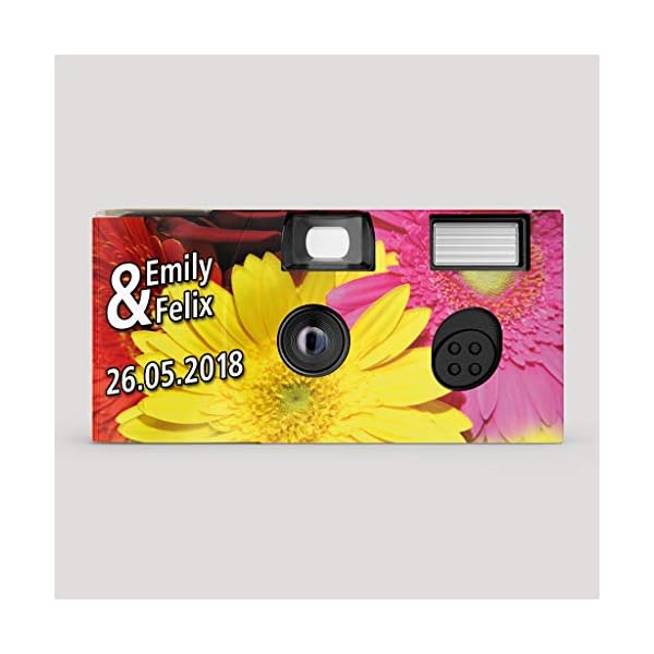 Hochzeitskamera Einwegkamera Gerbera mit Personalisierung, ISO 400, 27 Aufnahmen, Blitz – Bild 3