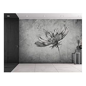 Daisy Sitting on a Grayscale Grungy Texture with a Vignette Effect Around It - Wall Mural, Removable Vinyl Wallpaper, Home Decor - 66x96 inches