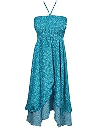 Womens Halter Dress Recycled Vintage Silk Sari Two Layer Boho Salvador Summer Sundress