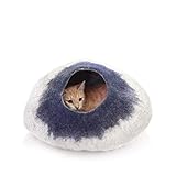 Kittycentric Cozy Cat Cave Bed - Handmade 100% Wool, Large (Grey/Midnight Blue)
