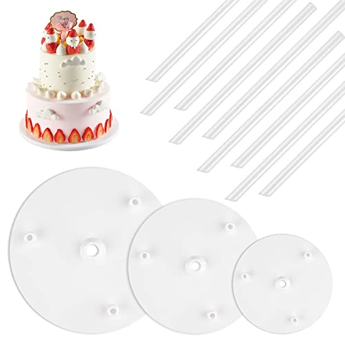 Reastar Cake supports, reusable cake stand, 9 pieces cake dowels with 3 cake bases, plastic dowel rods, cake support set - for wedding, birthday, tiered cake making and stacking