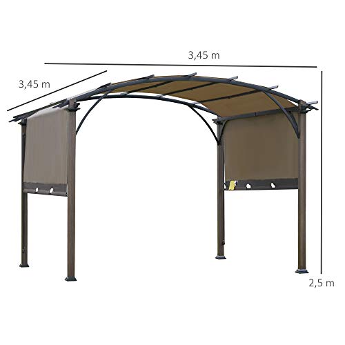 Outsunny Pavillon Pergola mit einstellbarem Stoffdach UV+50 Überdachung Wasserfest Sonnenschutz Texteline Stahl Kaffee… – Bild 7