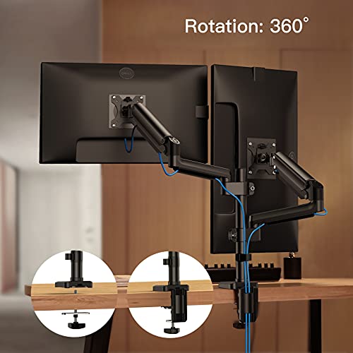 HUANUO Dual Monitor Arm Stand, Gas Spring Monitor Mount Riser with C