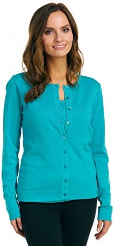 August Silk Women's Long Sleeve Crew Neck Silk Blend Twin Cardigan, Ceramic Aqua, Medium