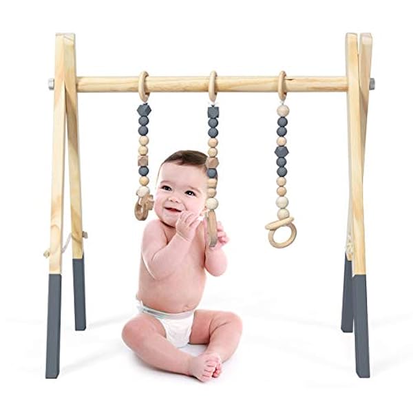 Costway Portique D Eveil Arche De Jeux Pour Bebe En Bois Avec Jouets Centre D Activite
