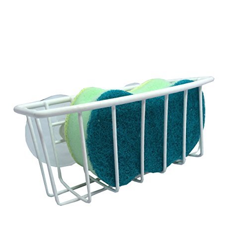 Hopeful by Long-Lived Durable Steel Construction Color Coated Large Suction Cups Kitchen Sink Sponge Storage Organizer Holder (White)