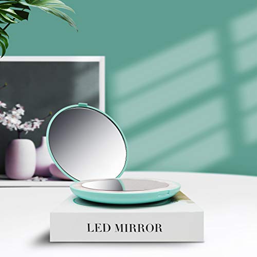LED Lighted Travel Makeup Mirror 10X Magnification Dual Sided Vanity Mirror with Lights Portable, Pocket, Lighted, Makeup Mirror | Perfect for Purse, Handbag & Travel Beauty Needs |（Blue）