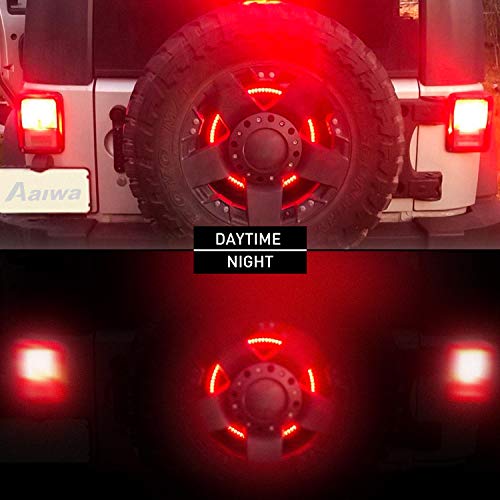 Tire Brake Light, AAIWA Spare Tire 3rd Third Brake Light Rear Wheel Light LED Ring for Jeep Wrangler 2007-2017 JK TJ LJ YJ CJ, 1 Year Warranty