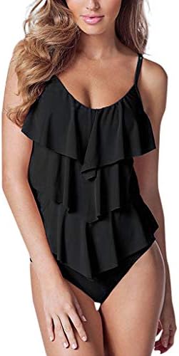 Giulogre Women's Tankini Two -Piece Swimsuit Flounce Top Beachwear Medium Waist Swimwear Push-up Monokini Bikini with Chest Pad S-2XL