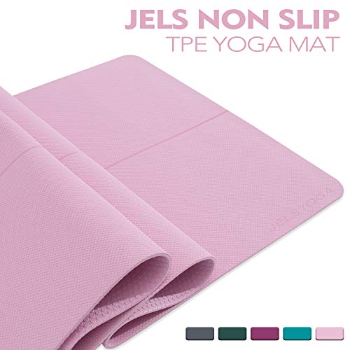 TENOL JELS Yoga Mat Non Slip Eco Friendly SGS Certified TPE Yoga Mat Extra Thick 1/4″ Exercise ＆ Fitness Mat with a Carrying Strap for Yoga Pilates and Bikram (Pink)
