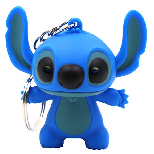Ireav 2pcs Stitch Cartoon Modeling Keychain,LED Flashlight Key Chain,Glowing Key Ring,Bag Pendant