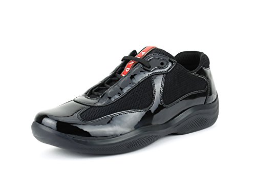 womens black patent prada trainers