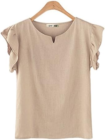 VenuStar Women Fasion Shirts Work Shirt Linen Blouse Casual Loose Plus Size Working top S-3XL (2XL, B-Beige)