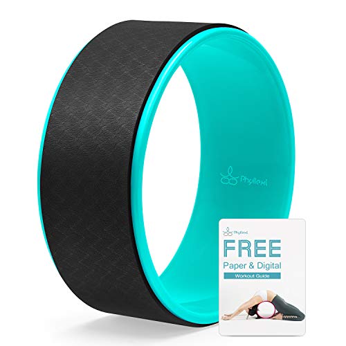 PHYLLEXI Yoga Wheel for Back Pain – 12.6″ x 5″ Pro Grade Strong & Comfortable Large Dharma Yoga Wheel for Stretching and Improving Backbends