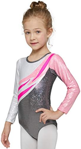 MeccEos Gymnastics Leotards for Girls Long Sleeves Leotards Blue Dancewear 4-14 Years