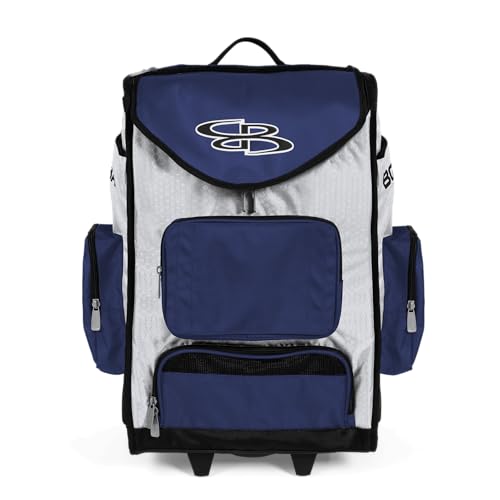 Boombah Ultrapack Hybrid Rolling Bat Bag - Wheeled & Backpack Version - White/Navy at Amazon