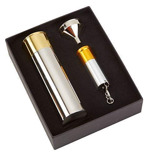 Farm Cottage Brands Gift Set: 3oz shotgun cartridge case Stainless Steel hip flask with funnel and a 5 LED key ring torch in a lovely presentation box (PDR8883)