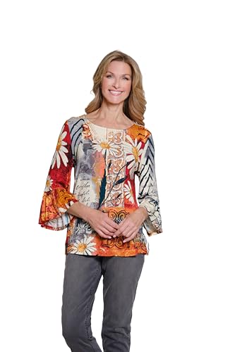 MULTIPLES Women's Plus Size Three Quarters Flounce Sleeve Bateau Neck Embellish…