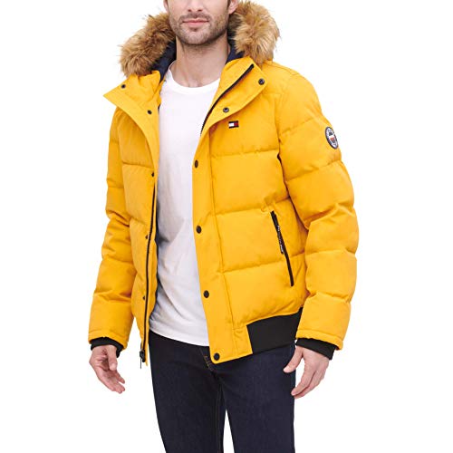 Tommy Hilfiger Men's Quilted Arctic Cloth Snorkel Bomber Jacket with Removable Hood (Standard