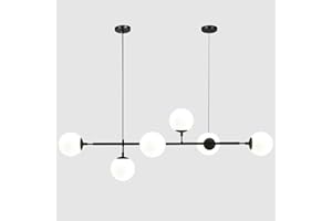 KCO Lighting Linear Globe Chandelier Black White Linear Pendant Light Mid Century Modern Dining Chandelier Milk Glass Globe L