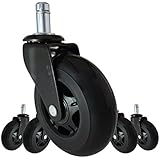 Office Chair Caster Wheels Replacement - Set of 5 Black 3" HARDWOOD FLOOR Chair Wheels - No Chair Mat Needed - Roller Blade Style HEAVY DUTY Desk Chair Casters With Soft Rubber Wheels, Smooth &amp; Silent