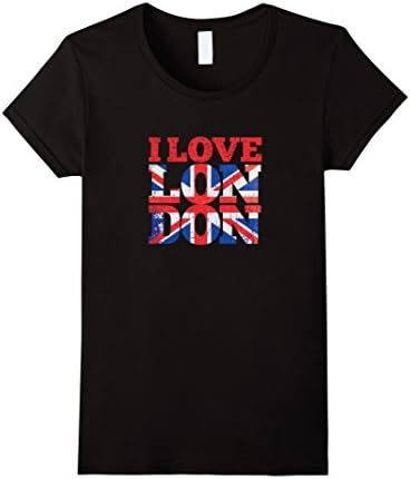 Women's I Love London - British Flag - United Kingdom - T Shirt Large Black
