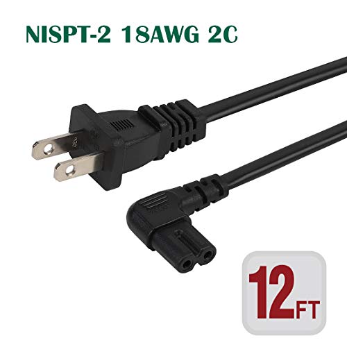 12FT TV Power Cord 2Prong Figure 8 Power Cord Angled LType IEC C7