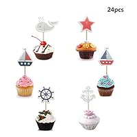 Maydolbone 24Pcs Nautical Cupcake Toppers ，Food Picks Baby Shower Decor and Cupcake Party Favors