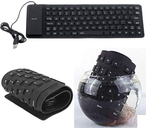 WireScorts Silicone Flexible Soft Roll-up Waterproof Portable USB Wired Keyboard for PC Notebook Laptop (Black, Foldable Wired Keyboard - Black)