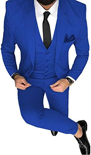 Men Suit 3 Pieces Notched Lapel Single Breasted Slim Fit Groomsmen Tuxedos(Blazer+Vest+Pants)