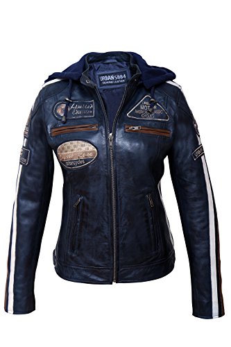 Urban Leather 58 Ur-180 Motorjack voor dames, met beschermers, marineblauw, maat: XXL - Image 3