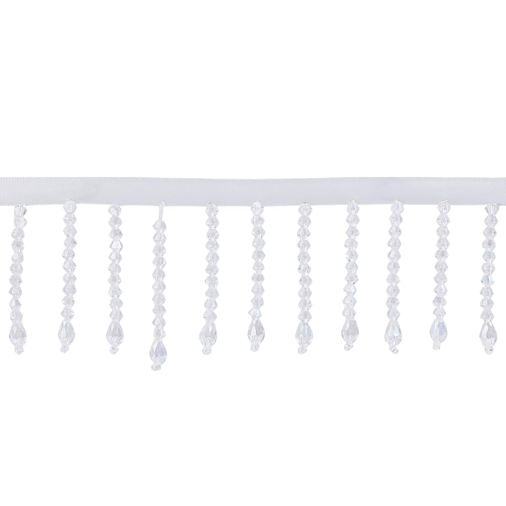 GOMAKERER 2 Yards(1.8m) Rhinestone Tassel Fringe Trim, 2.1inch(5.5cm) Handmade Beaded Crystal Close Chain Applique Glass Ribbon Tassel Chain for Wedding Party Clothing Curtain Lampshade DIY