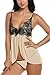 Avidlove Women Lingerie 2 Pieces Strap Sleepwear Lace Chemise See-Through Babydoll Apricot M