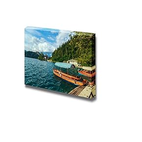 Beautiful Scenery Landscape Traditional Wooden Boats Pletna on Lake Bled SloveniaEurope - Canvas Art Wall Art - 12" x 18"
