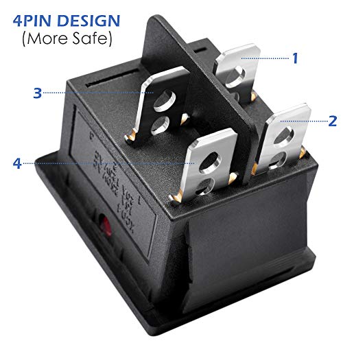 AutoEC On Off Illuminated Rocker Switch, 10Pcs AC 15A/250V 20A/125V 4 Pin Mini DPST Toggle Switch, Use for Car Auto Boat Household Appliances