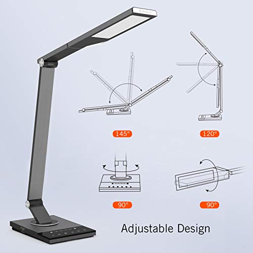 TaoTronics TT-DL16 Stylish Metal LED Desk Lamp, Office Light with 5V/2A USB Port, 5 Color Modes, 6 Brightness Levels, Touch Control, Timer, Night Light, Philips EnabLED Licensing Program