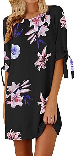 Paymenow Women Casual Floral Print Summer Mini Dress Fashion Short Sleeve Lace Up A Line Dress