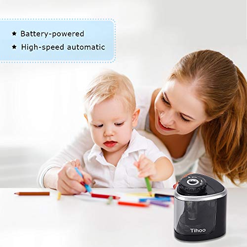 Electric Pencil Sharpener Battery Operated Automatic Pencil Sharpener with 1PC Replacement Blades, Manual and Electric Free to Switch, Anti-Slip, Black