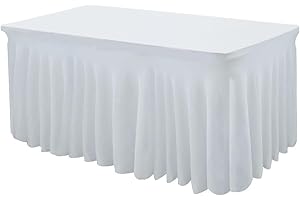 HAORUI Table Skirts, 6ft Rectangle Wrinkle Resistant Table Clothes, Ruffles Elastic Table Cover for Banquets, Weddings, Parties (6 Ft, White)