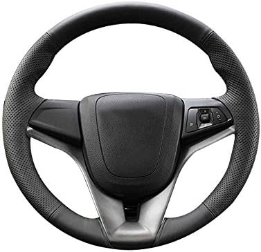 Fenghuasuan DIY Hand Stitching Car Steering Wheel Cover for 2011 2012 2013 2014 2015 Chevrolet Chevy Cruze Interior Accessories 15 inches Genuine Black Leather Stitch On Wrap Sew (Black Thread)