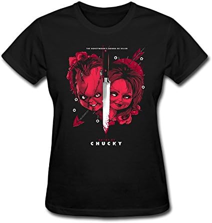 YIZE Womens Island Chucky And Tiffany Short Sleeve Cotton T-Shirt Black L