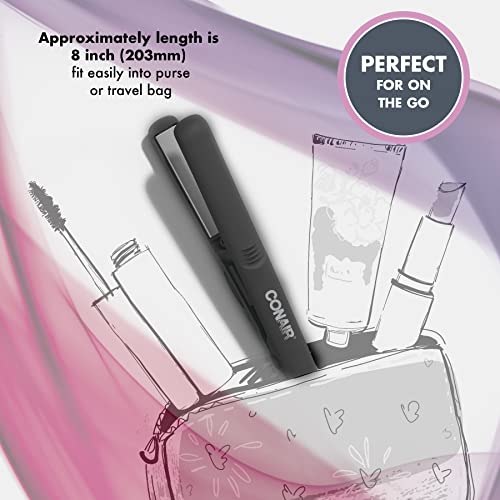 Conair Mini Pro CS80XAC 1/2-Inch Hair Straightener, 56°F (180°C) High Heat, Dual Voltage, 13mm Flat Iron, Black, Travel flat iron