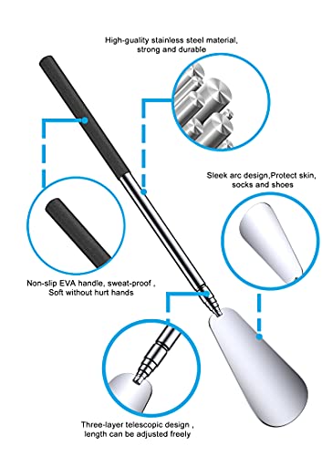 BAOLIDA Schuhlöffel,Schuhanzieher Tragbarer Einziehbarer Schuhlöffel Lang aus Edelstahl mit Bequemem Griff für Herren&Damen& Kinder&Senioren&Schwangere Frau&Behindert(30.5-65 cm)