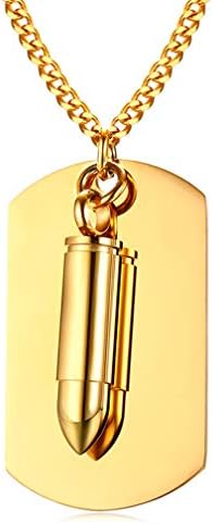 Towlimss Hip Hop Army Stainless Steel Dog Tag Pendant Bullet Chain Necklace